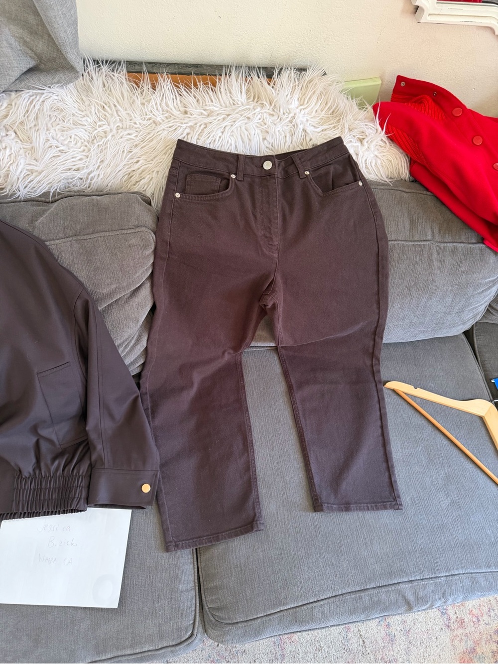 Reiss Dark Brown Bomber Jacket and matching jeans size 28r nwot bundle 🍂🍃🍁 - Picture 11 of 15